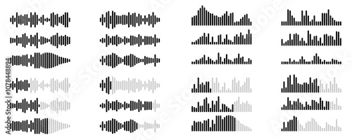 Set of Audio Waveform Bar Graphs