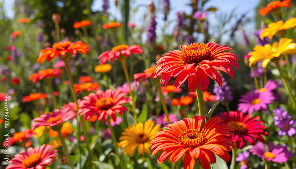 Colorful beautiful flowers Zínnia spring summer in Sunny garden in sunlight on nature outdoors.
Colorful beautiful flowers Zínnia spring summer in Sunny garden in sunlight on nature outdoors.