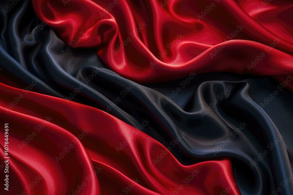 Obraz premium Red and black silk fabric with soft folds and drapes