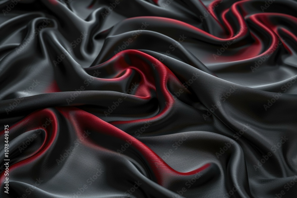 Obraz premium Luxurious black and red satin fabric texture background.
