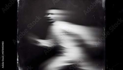 Dark and disturbing black and white portrait, blurry and ghostly of a person