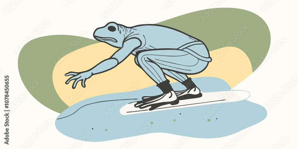 Frog Leap A skater crouches low on their board preparing to leap off a ledge mimicking a frogs powerful jump with legs bent and arms outstretched. Frog Leap A skater crouches low on their board preparing to leap off a ledge mimicking a frogs powerful jump with legs bent and arms outstretched.