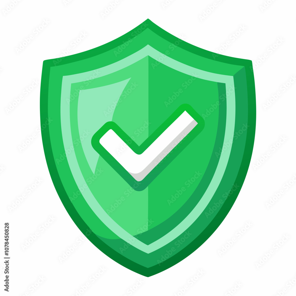 Green Shield with Checkmark Symbol for Security and Protection, Green shield checkmark security isolated on white background Green Shield with Checkmark Symbol for Security and Protection, Green shield checkmark security isolated on white background