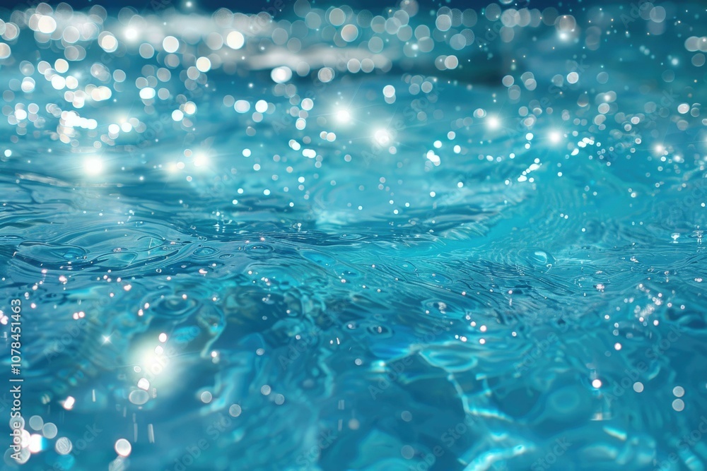 Sparkling blue water with blurred lights Sparkling blue water with blurred lights