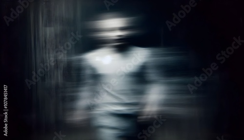 Dark and disturbing black and white portrait, blurry and ghostly of a person