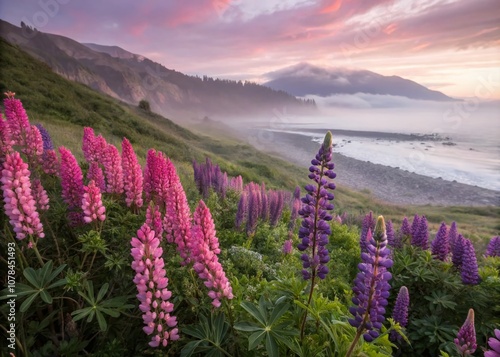 Captivating Landscape Photography of Pink and Purple Flowers Against a Dreamy Motion Effect Background for Nature Lovers and Art Enthusiasts