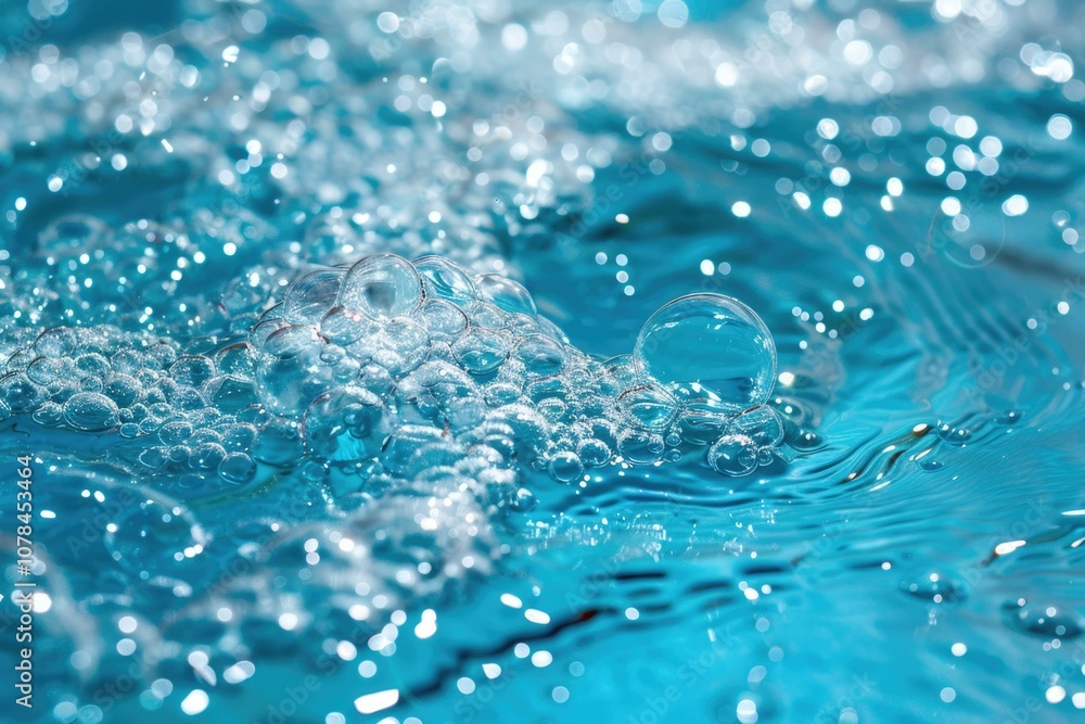 Blue water ripples with bubbles and shining waves texture. Blue water ripples with bubbles and shining waves texture.