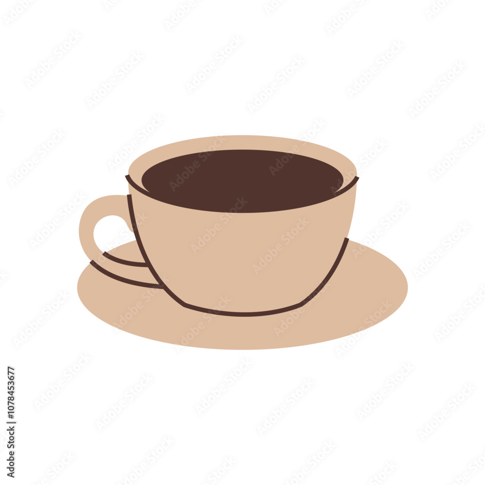 Espresso cup on a saucer. Coffee lover item. Simple flat clipart