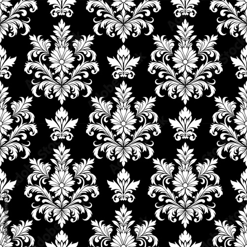Classic Damask Pattern on Black Background for graphic design, interior design,fabric printing