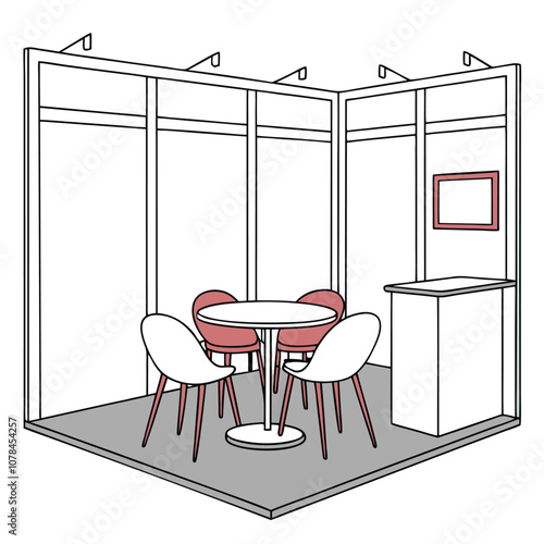 Bright White Exhibition Stand with Round Tables and Upholstered Chairs for Comfortable Conversations
