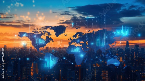 Global Connectivity and Data Visualization at Sunset