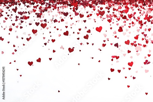 Wallpaper Mural Red heart-shaped confetti gently falling over a white background Torontodigital.ca