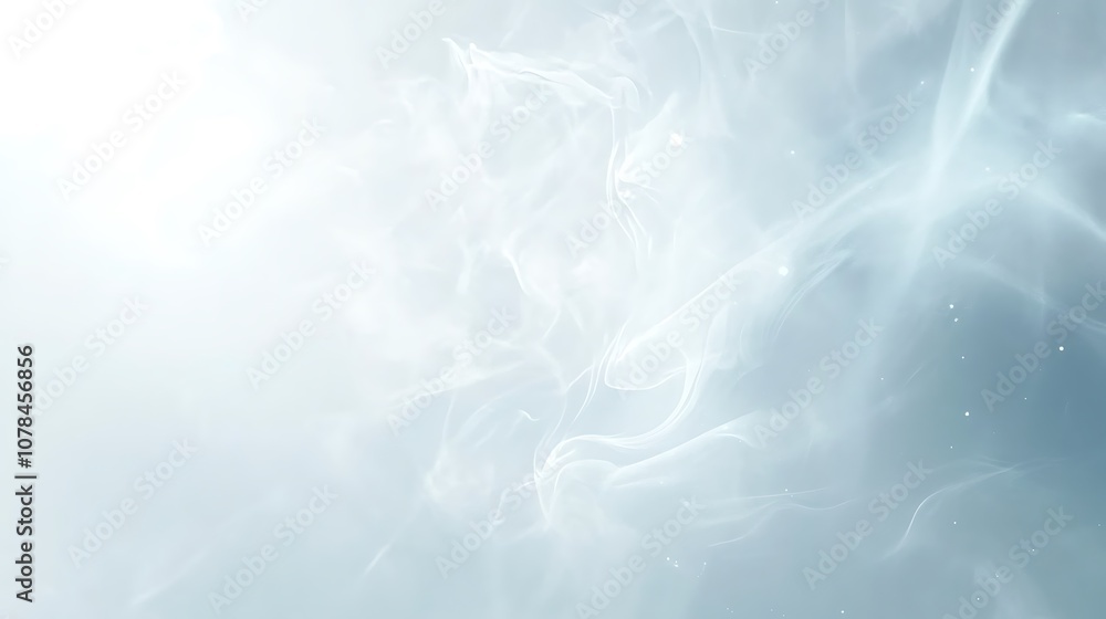 Pure white background with faint smoke wisps and a soft glowing light Pure white background with faint smoke wisps and a soft glowing light