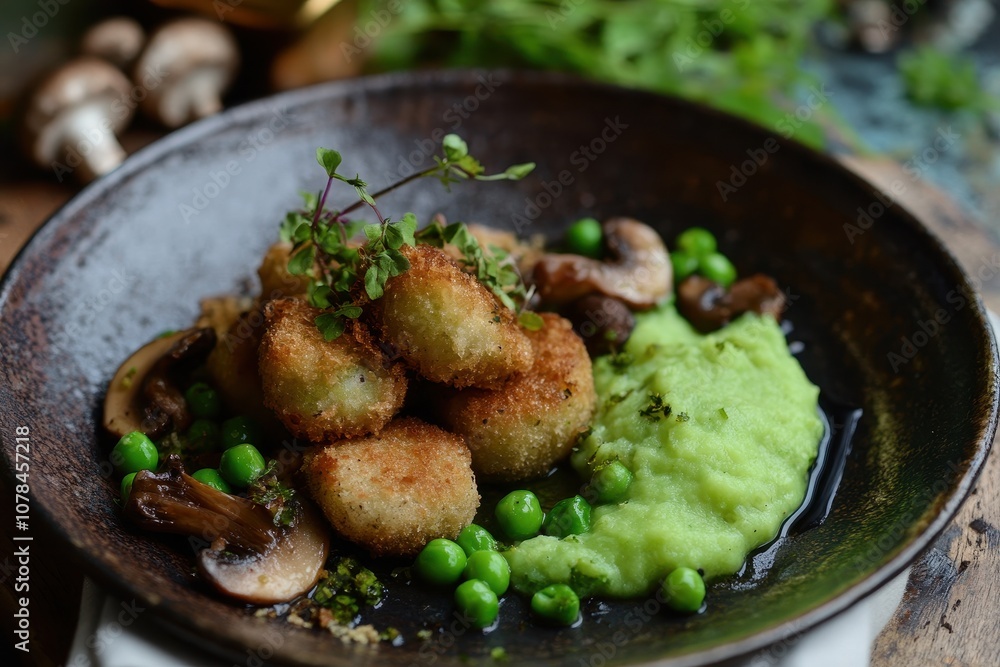 Mushroom and green pea puree potato balls Mushroom and green pea puree potato balls