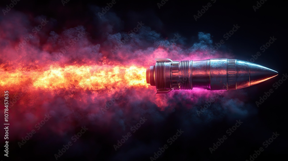 rocket with dark neon light effect 3d rendering rocket with dark neon light effect 3d rendering