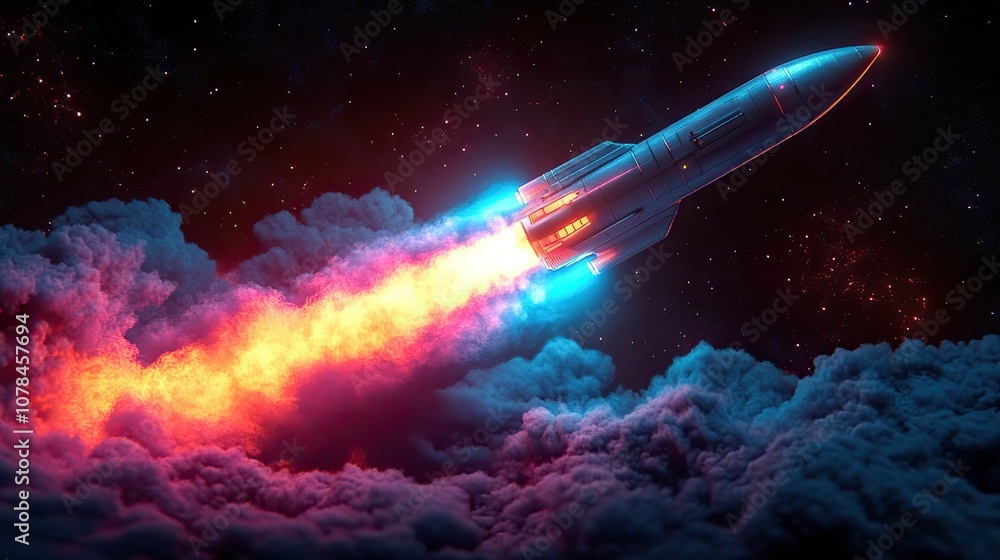 rocket with dark neon light effect 3d rendering rocket with dark neon light effect 3d rendering