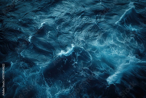Fototapeta Naklejka Na Ścianę i Meble -  Foam waves of on Atlantic Ocean aerial top down view  Powerful storm on the sea
