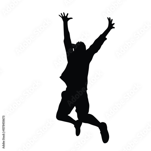 A person is jumping in the air. The person is wearing shorts and a shirt