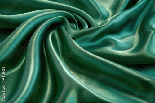 Green satin cotton fabric texture background pattern. Emerald soft silk. photo