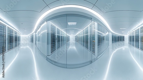 sever racks and data center 360 degree seamless panoramic view 3d rendering