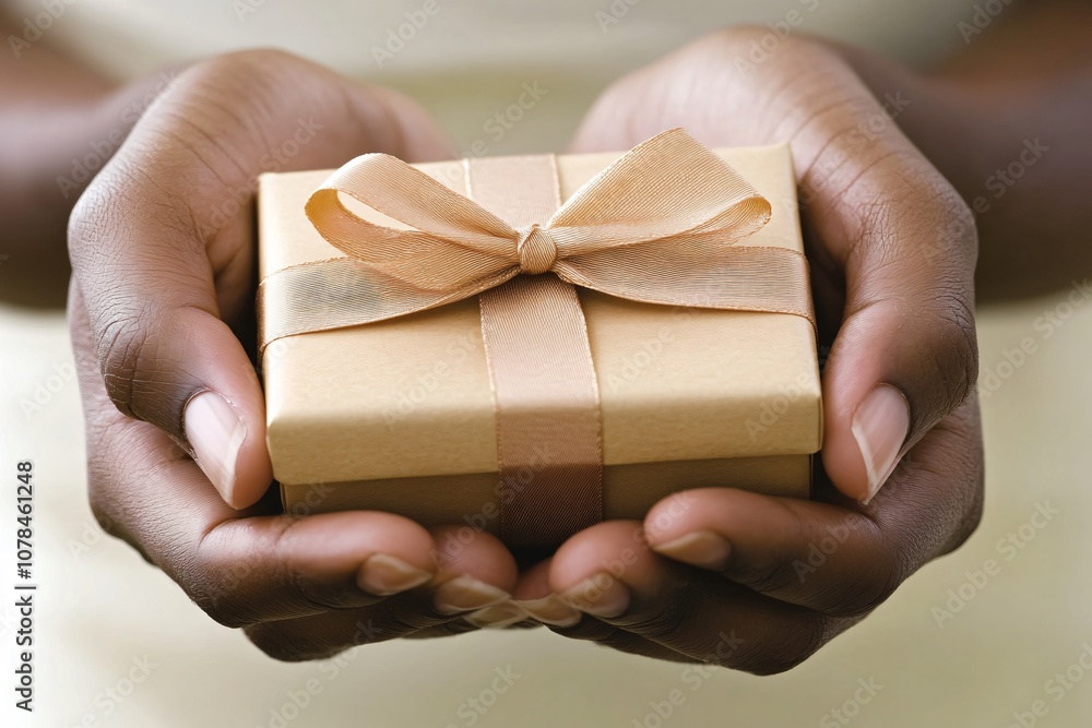 A Person Holding a Small Gift Box with a Ribbon, Symbolizing Generosity, Celebration, and Thoughtfulness During Special Occasions A Person Holding a Small Gift Box with a Ribbon, Symbolizing Generosity, Celebration, and Thoughtfulness During Special Occasions