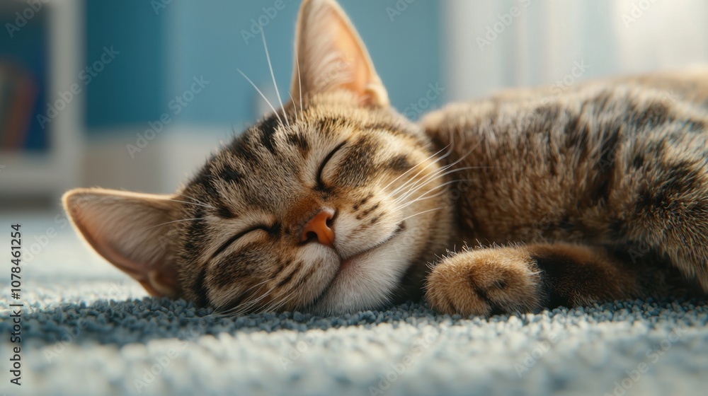 Cat sleeping on the bed and floor with soft fur in a cozy indoor setting Cat sleeping on the bed and floor with soft fur in a cozy indoor setting