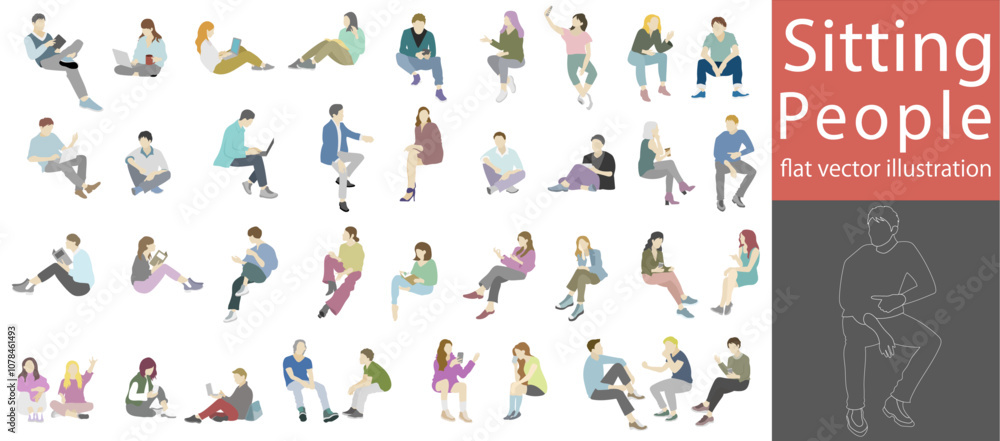 Obraz premium Flat vector illustration collection pack of people sitting