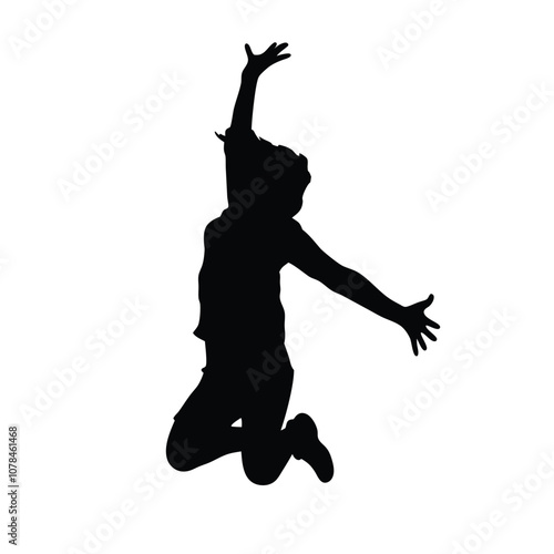 A woman is jumping in the air. She is wearing a black shirt and black pants