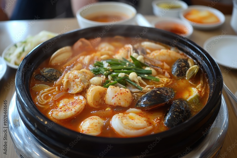 Spicy seafood noodle dish jjamppong ramen Spicy seafood noodle dish jjamppong ramen