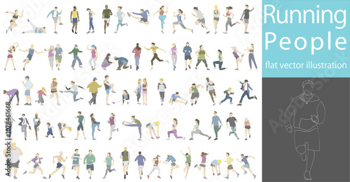 Flat vector illustration collection pack of people jogging