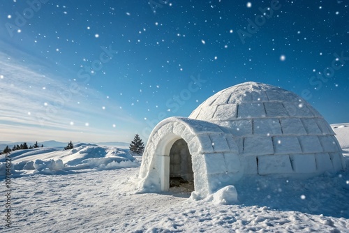 Captivating Product Photography of an Igloo House Surrounded by Snow, Showcasing the Unique Architecture of Eskimo Homes in a Winter Wonderland Setting