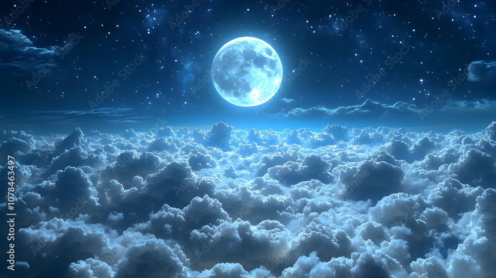 Full Moon Night Sky Above Clouds - Illustration Full Moon Night Sky Above Clouds - Illustration