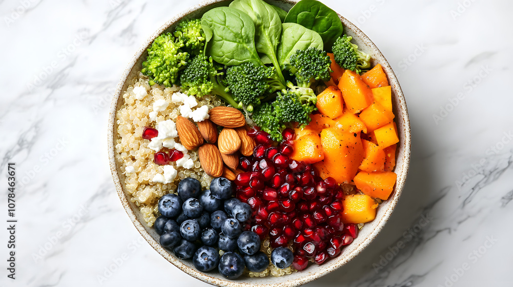 An Exquisite Bowl of Quinoa Salad with Fresh Vegetables and a Nutty Crunch, Perfectly Arranged for a Stunning Display An Exquisite Bowl of Quinoa Salad with Fresh Vegetables and a Nutty Crunch, Perfectly Arranged for a Stunning Display