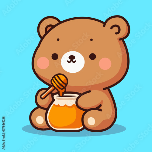 cute bear eating honey cartoon character vector illustration template design