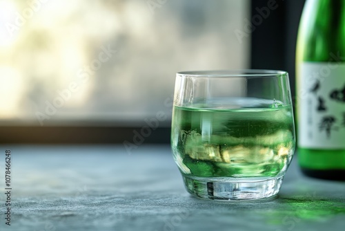 Wallpaper Mural Vertical shot of a glass of soju against a grey backdrop with selective focus Torontodigital.ca