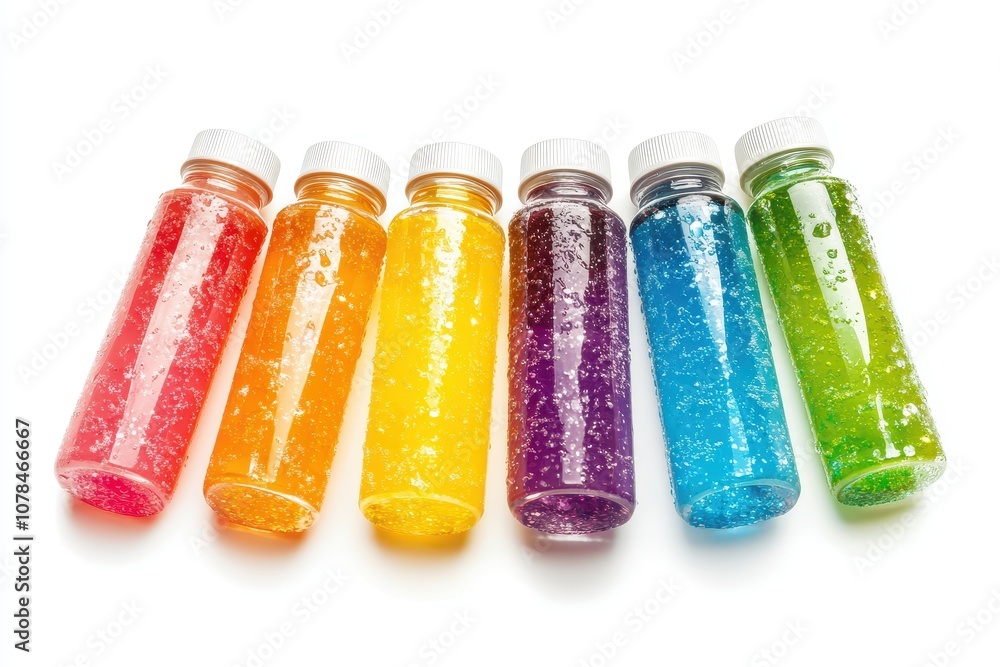 Vibrant sports drink bottles against a white backdrop Vibrant sports drink bottles against a white backdrop