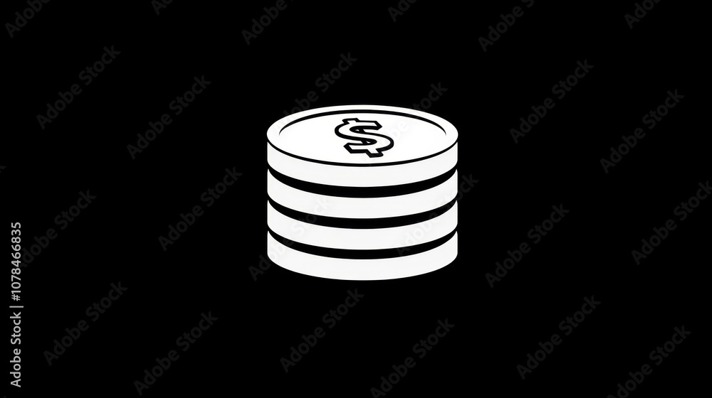 Stacked coins icon on black background Stacked coins icon on black background