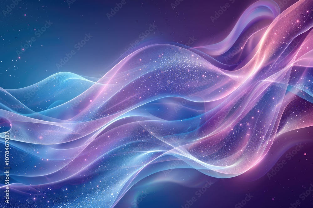 Fototapeta premium Abstract background with blue and pink flowing waves and sparkling lights