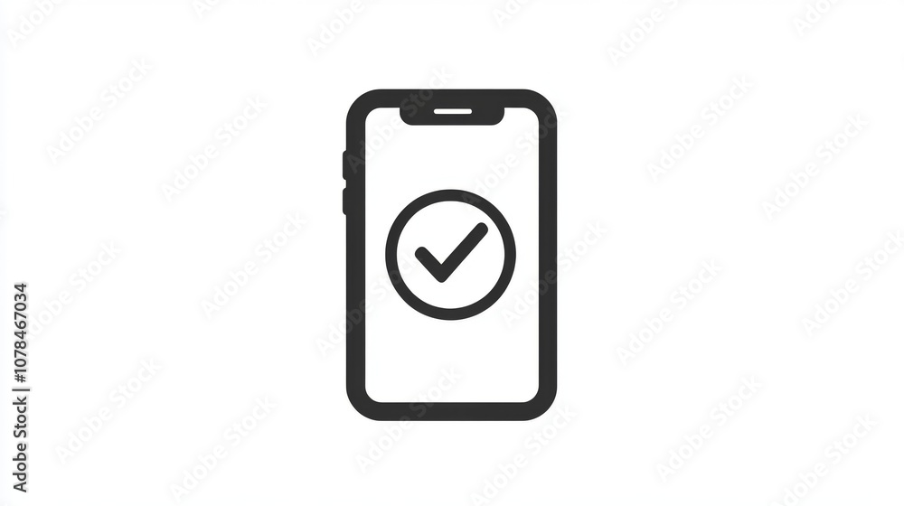 Smartphone icon with central checkmark Smartphone icon with central checkmark