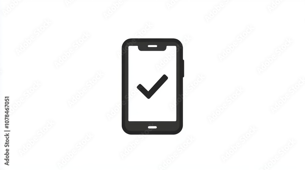 Minimalistic smartphone icon with checkmark in center Minimalistic smartphone icon with checkmark in center