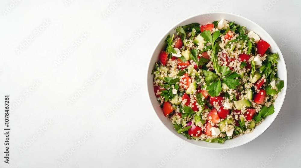 Vegan salad with quinoa bright background clean layout copy space Vegan salad with quinoa bright background clean layout copy space