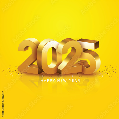 2025 Happy New Year Abstract shiny Gold glitter wave with Bokeh design element