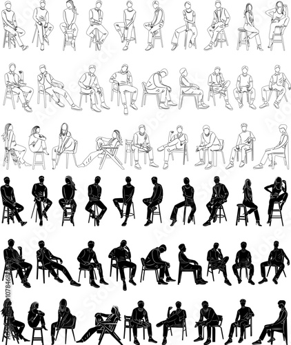 sitting people set in flat style, vector