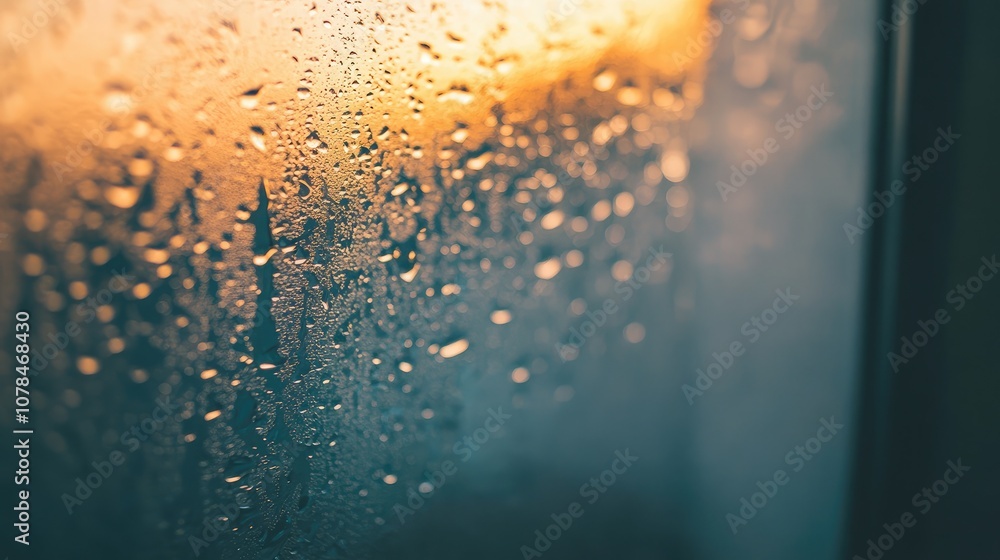 Close-Up View of Raindrops on a Window Pane with Warm Sunset Glow Creating a Beautiful and Tranquil Atmosphere Capturing Nature's Serenity and Reflection Close-Up View of Raindrops on a Window Pane with Warm Sunset Glow Creating a Beautiful and Tranquil Atmosphere Capturing Nature's Serenity and Reflection