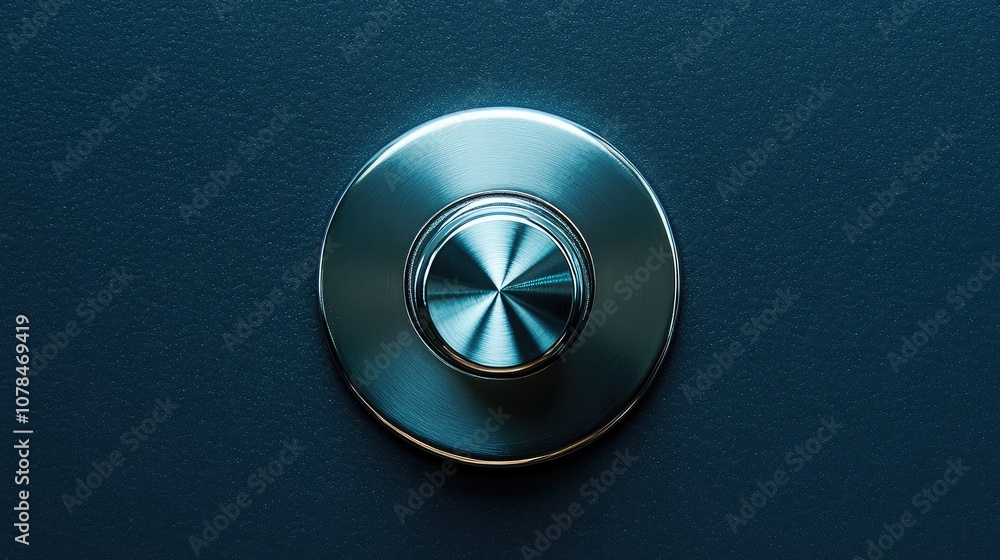 Elegantly Designed Round Metallic Button on Dark Texture Surface Ideal for User Interface and Interaction in Technology or Modern Design Applications Elegantly Designed Round Metallic Button on Dark Texture Surface Ideal for User Interface and Interaction in Technology or Modern Design Applications