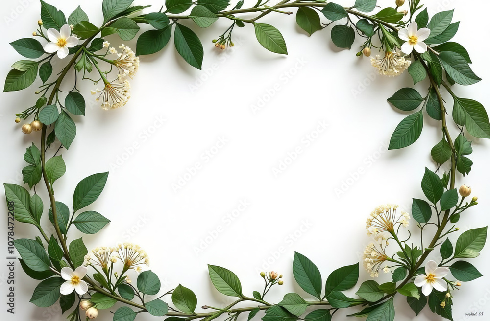 Flower and leaf frame decoration. Botanical branch, wreath, garland, border graphic design. Wildflower, herbs and plants isolated. Flower and leaf frame decoration. Botanical branch, wreath, garland, border graphic design. Wildflower, herbs and plants isolated.