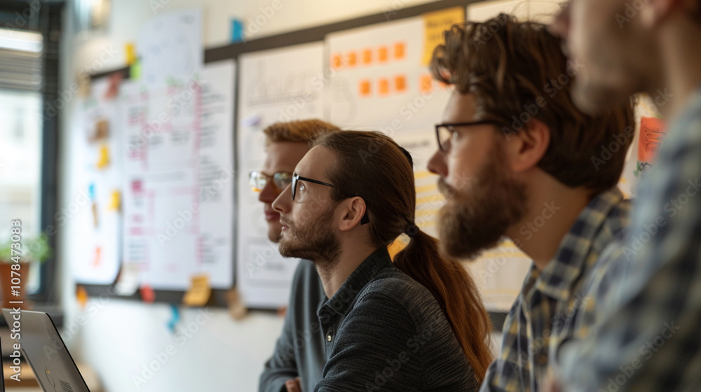 Team of Developers in Meeting Room with Whiteboard