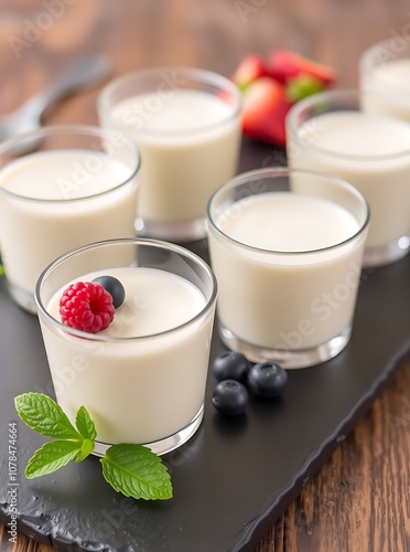 Delicious Italian dessert Panna Cotta with berries