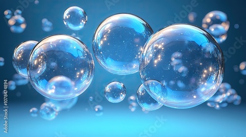 Wallpaper Mural transparent blue bubbles 3d rendering Torontodigital.ca