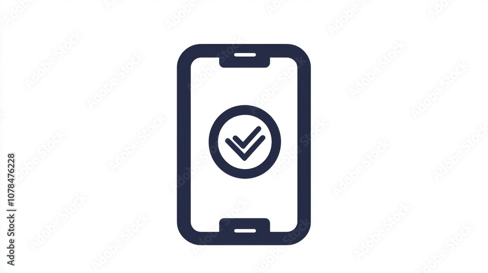 Smartphone icon with checkmark on navy background Smartphone icon with checkmark on navy background